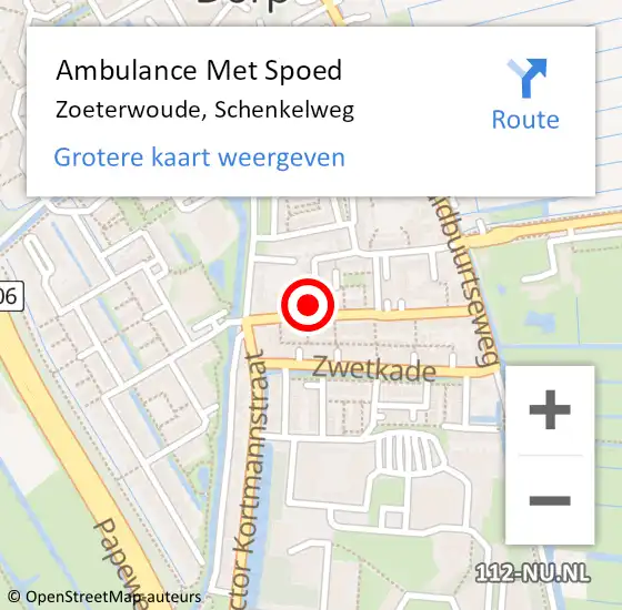 Locatie op kaart van de 112 melding: Ambulance Met Spoed Naar Zoeterwoude, Schenkelweg op 19 mei 2024 12:59