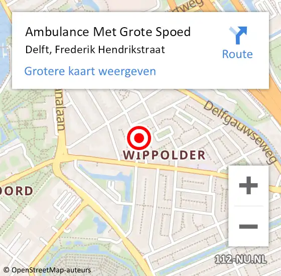 Locatie op kaart van de 112 melding: Ambulance Met Grote Spoed Naar Delft, Frederik Hendrikstraat op 19 mei 2024 13:03
