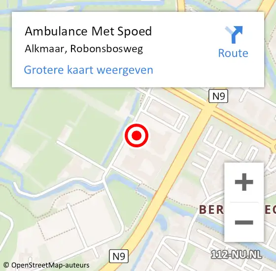 Locatie op kaart van de 112 melding: Ambulance Met Spoed Naar Alkmaar, Robonsbosweg op 19 mei 2024 13:13