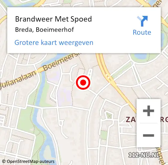 Locatie op kaart van de 112 melding: Brandweer Met Spoed Naar Breda, Boeimeerhof op 19 mei 2024 13:14