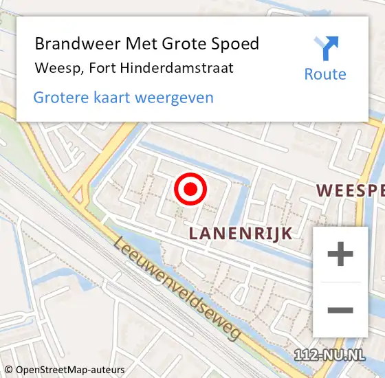 Locatie op kaart van de 112 melding: Brandweer Met Grote Spoed Naar Weesp, Fort Hinderdamstraat op 19 mei 2024 13:18