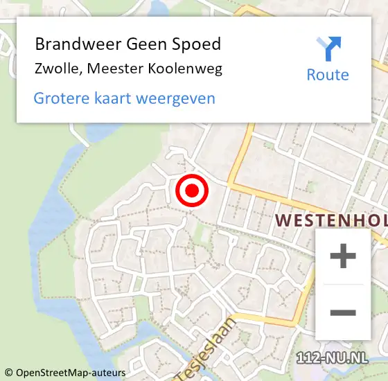 Locatie op kaart van de 112 melding: Brandweer Geen Spoed Naar Zwolle, Meester Koolenweg op 19 mei 2024 13:23