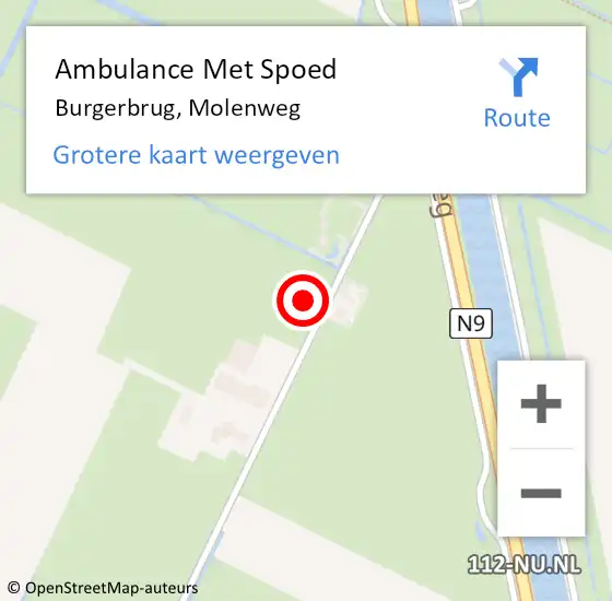 Locatie op kaart van de 112 melding: Ambulance Met Spoed Naar Burgerbrug, Molenweg op 19 mei 2024 13:29