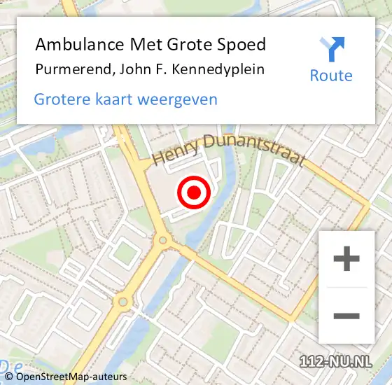 Locatie op kaart van de 112 melding: Ambulance Met Grote Spoed Naar Purmerend, John F. Kennedyplein op 19 mei 2024 13:34