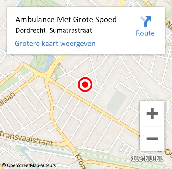 Locatie op kaart van de 112 melding: Ambulance Met Grote Spoed Naar Dordrecht, Sumatrastraat op 19 mei 2024 13:41