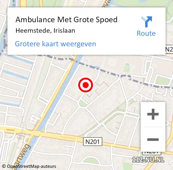 Locatie op kaart van de 112 melding: Ambulance Met Grote Spoed Naar Heemstede, Irislaan op 19 mei 2024 13:45