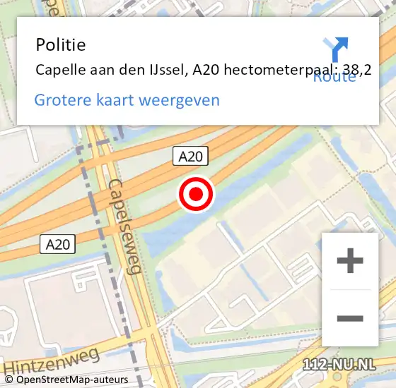 Locatie op kaart van de 112 melding: Politie Capelle aan den IJssel, A20 hectometerpaal: 38,2 op 19 mei 2024 13:46
