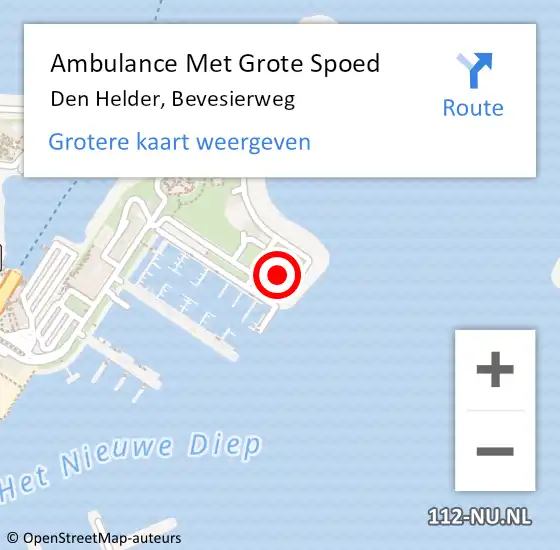 Locatie op kaart van de 112 melding: Ambulance Met Grote Spoed Naar Den Helder, Bevesierweg op 19 mei 2024 13:47