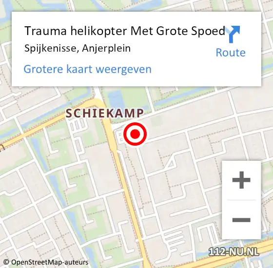 Locatie op kaart van de 112 melding: Trauma helikopter Met Grote Spoed Naar Spijkenisse, Anjerplein op 19 mei 2024 13:48
