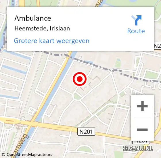 Locatie op kaart van de 112 melding: Ambulance Heemstede, Irislaan op 19 mei 2024 13:49