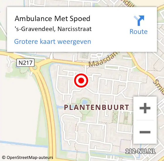 Locatie op kaart van de 112 melding: Ambulance Met Spoed Naar 's-Gravendeel, Narcisstraat op 19 mei 2024 13:54
