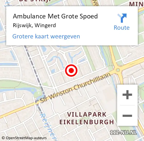 Locatie op kaart van de 112 melding: Ambulance Met Grote Spoed Naar Rijswijk, Wingerd op 19 mei 2024 13:56