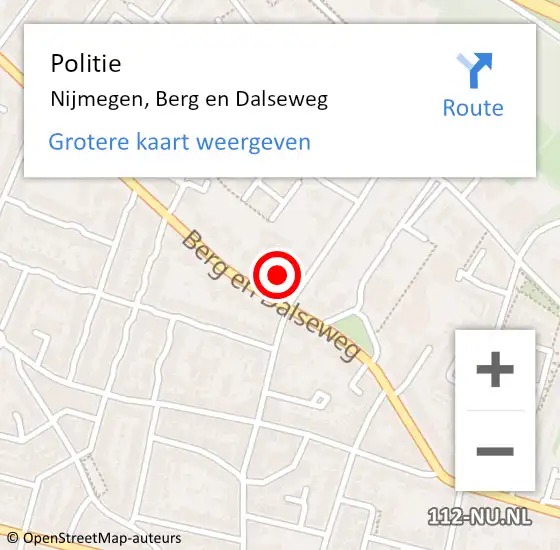 Locatie op kaart van de 112 melding: Politie Nijmegen, Berg en Dalseweg op 19 mei 2024 14:01