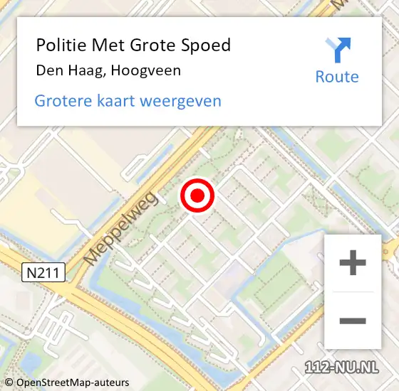 Locatie op kaart van de 112 melding: Politie Met Grote Spoed Naar Den Haag, Hoogveen op 19 mei 2024 14:12