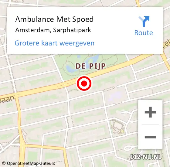 Locatie op kaart van de 112 melding: Ambulance Met Spoed Naar Amsterdam, Sarphatipark op 19 mei 2024 14:13