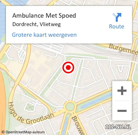 Locatie op kaart van de 112 melding: Ambulance Met Spoed Naar Dordrecht, Vlietweg op 19 mei 2024 14:13