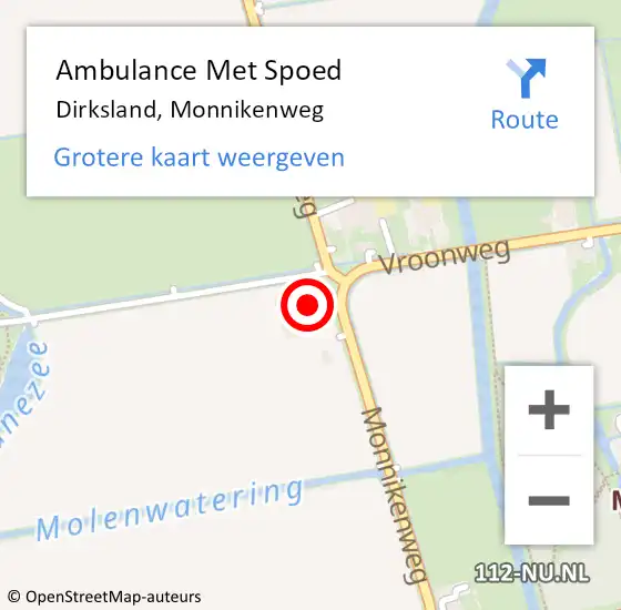 Locatie op kaart van de 112 melding: Ambulance Met Spoed Naar Dirksland, Monnikenweg op 19 mei 2024 14:14