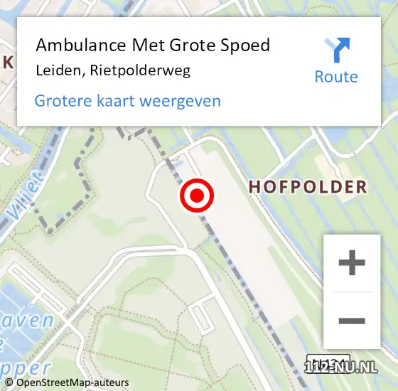 Locatie op kaart van de 112 melding: Ambulance Met Grote Spoed Naar Leiden, Rietpolderweg op 19 mei 2024 14:19