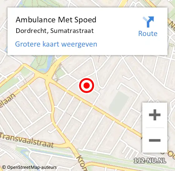 Locatie op kaart van de 112 melding: Ambulance Met Spoed Naar Dordrecht, Sumatrastraat op 19 mei 2024 14:22