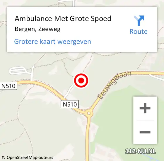 Locatie op kaart van de 112 melding: Ambulance Met Grote Spoed Naar Bergen, Zeeweg op 19 mei 2024 14:35