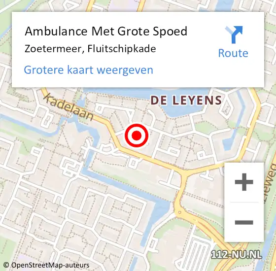 Locatie op kaart van de 112 melding: Ambulance Met Grote Spoed Naar Zoetermeer, Fluitschipkade op 19 mei 2024 14:41