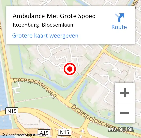 Locatie op kaart van de 112 melding: Ambulance Met Grote Spoed Naar Rozenburg, Bloesemlaan op 19 mei 2024 14:43