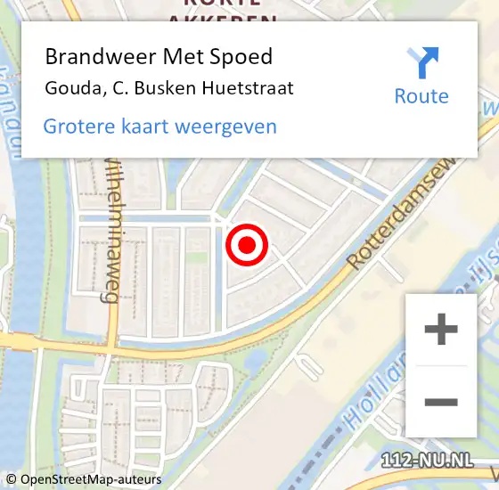 Locatie op kaart van de 112 melding: Brandweer Met Spoed Naar Gouda, C. Busken Huetstraat op 19 mei 2024 14:45