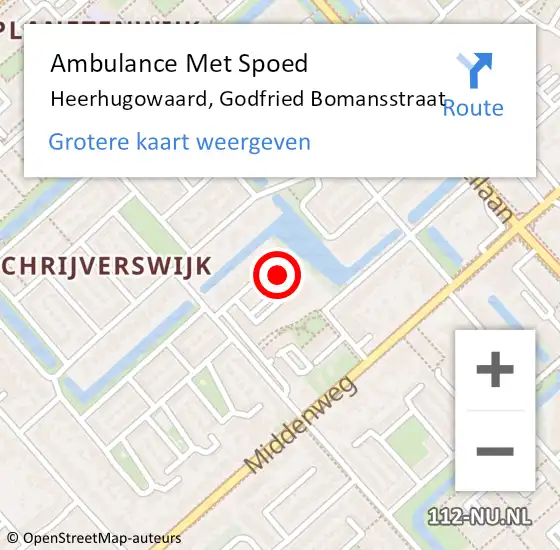 Locatie op kaart van de 112 melding: Ambulance Met Spoed Naar Heerhugowaard, Godfried Bomansstraat op 19 mei 2024 14:55