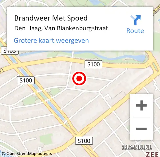 Locatie op kaart van de 112 melding: Brandweer Met Spoed Naar Den Haag, Van Blankenburgstraat op 19 mei 2024 14:59