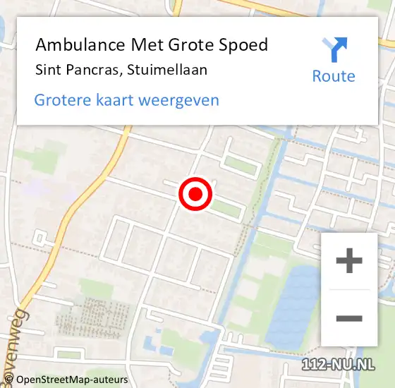 Locatie op kaart van de 112 melding: Ambulance Met Grote Spoed Naar Sint Pancras, Stuimellaan op 19 mei 2024 15:05