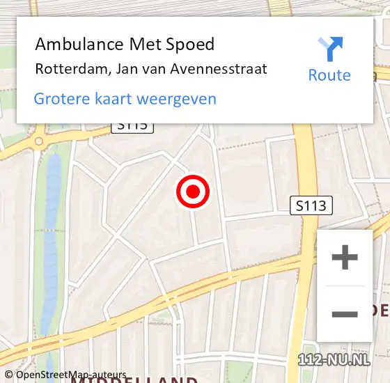 Locatie op kaart van de 112 melding: Ambulance Met Spoed Naar Rotterdam, Jan van Avennesstraat op 19 mei 2024 15:17