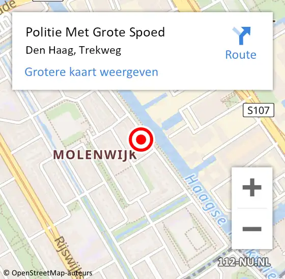 Locatie op kaart van de 112 melding: Politie Met Grote Spoed Naar Den Haag, Trekweg op 19 mei 2024 15:36