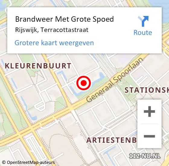 Locatie op kaart van de 112 melding: Brandweer Met Grote Spoed Naar Rijswijk, Terracottastraat op 19 mei 2024 15:39