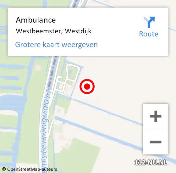 Locatie op kaart van de 112 melding: Ambulance Westbeemster, Westdijk op 19 mei 2024 15:44