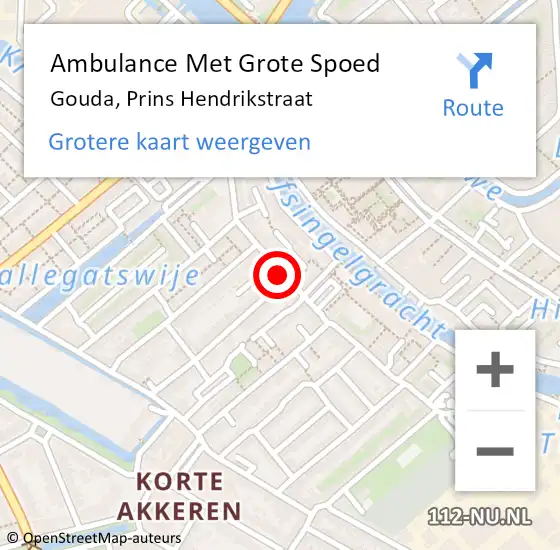 Locatie op kaart van de 112 melding: Ambulance Met Grote Spoed Naar Gouda, Prins Hendrikstraat op 19 mei 2024 15:45