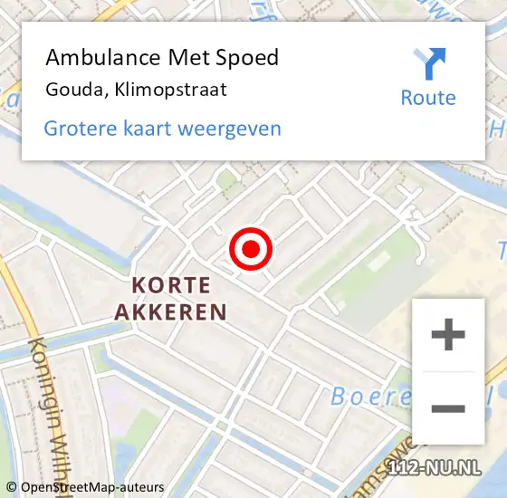 Locatie op kaart van de 112 melding: Ambulance Met Spoed Naar Gouda, Klimopstraat op 19 mei 2024 15:59