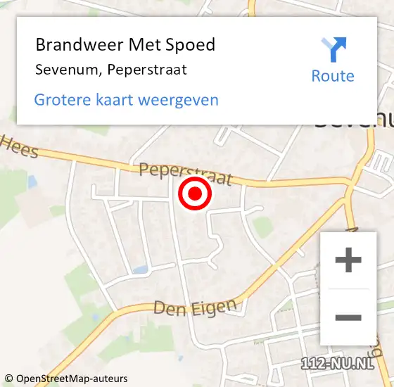 Locatie op kaart van de 112 melding: Brandweer Met Spoed Naar Sevenum, Peperstraat op 19 mei 2024 16:01