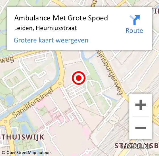 Locatie op kaart van de 112 melding: Ambulance Met Grote Spoed Naar Leiden, Heurniusstraat op 19 mei 2024 16:03