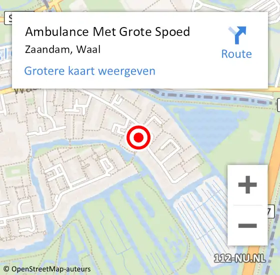 Locatie op kaart van de 112 melding: Ambulance Met Grote Spoed Naar Zaandam, Waal op 19 mei 2024 16:04