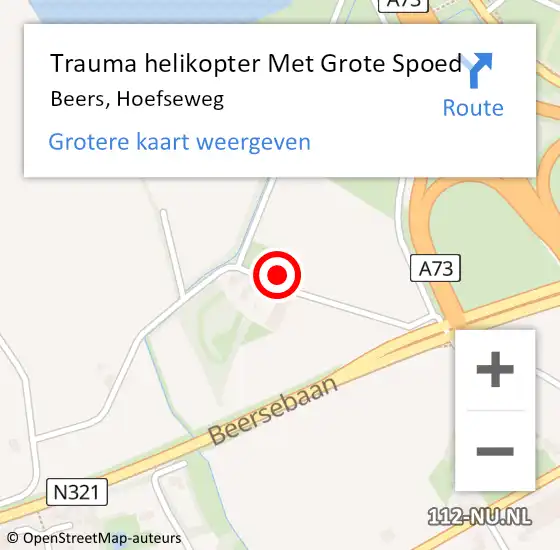 Locatie op kaart van de 112 melding: Trauma helikopter Met Grote Spoed Naar Beers, Hoefseweg op 19 mei 2024 16:15
