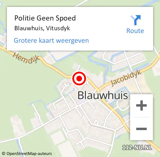 Locatie op kaart van de 112 melding: Politie Geen Spoed Naar Blauwhuis, Vitusdyk op 19 mei 2024 16:28