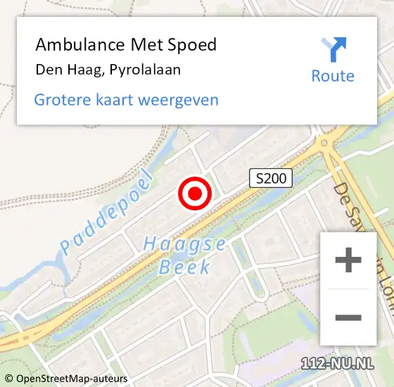 Locatie op kaart van de 112 melding: Ambulance Met Spoed Naar Den Haag, Pyrolalaan op 19 mei 2024 16:34