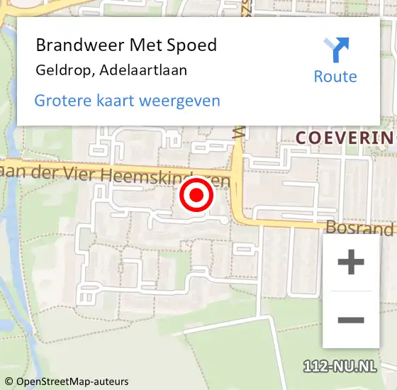Locatie op kaart van de 112 melding: Brandweer Met Spoed Naar Geldrop, Adelaartlaan op 19 mei 2024 16:38