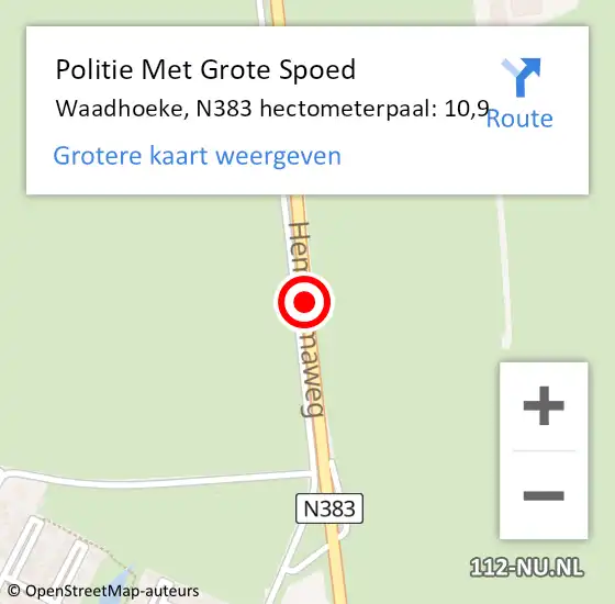 Locatie op kaart van de 112 melding: Politie Met Grote Spoed Naar Waadhoeke, N383 hectometerpaal: 10,9 op 19 mei 2024 16:43