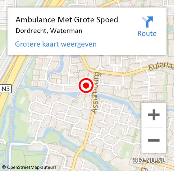 Locatie op kaart van de 112 melding: Ambulance Met Grote Spoed Naar Dordrecht, Waterman op 19 mei 2024 16:44