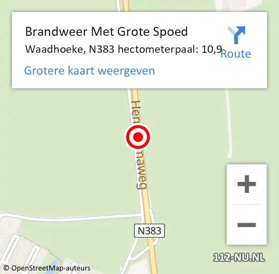 Locatie op kaart van de 112 melding: Brandweer Met Grote Spoed Naar Waadhoeke, N383 hectometerpaal: 10,9 op 19 mei 2024 16:45