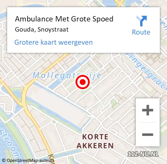 Locatie op kaart van de 112 melding: Ambulance Met Grote Spoed Naar Gouda, Snoystraat op 19 mei 2024 16:46