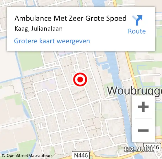 Locatie op kaart van de 112 melding: Ambulance Met Zeer Grote Spoed Naar Kaag, Julianalaan op 19 mei 2024 16:49