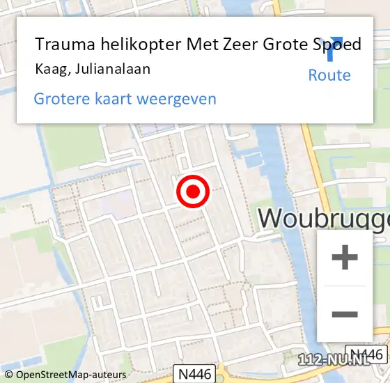 Locatie op kaart van de 112 melding: Trauma helikopter Met Zeer Grote Spoed Naar Kaag, Julianalaan op 19 mei 2024 16:50