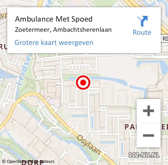 Locatie op kaart van de 112 melding: Ambulance Met Spoed Naar Zoetermeer, Ambachtsherenlaan op 19 mei 2024 16:54